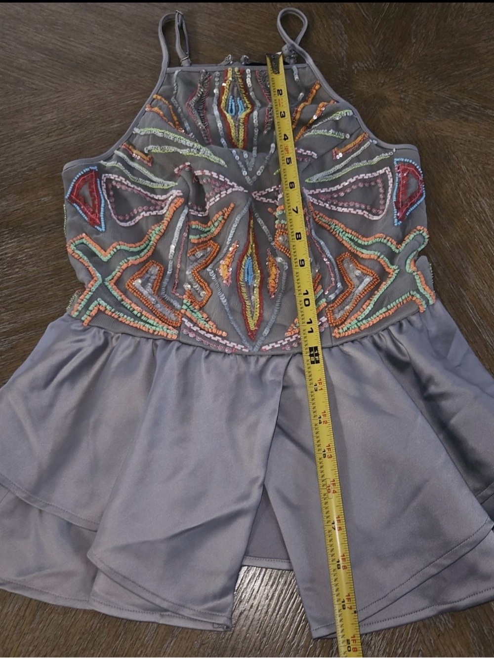 Y2K Bebe Beaded Mesh Satin Babydoll Peplum Cami Top Gray XXS - Picture 7 of 12